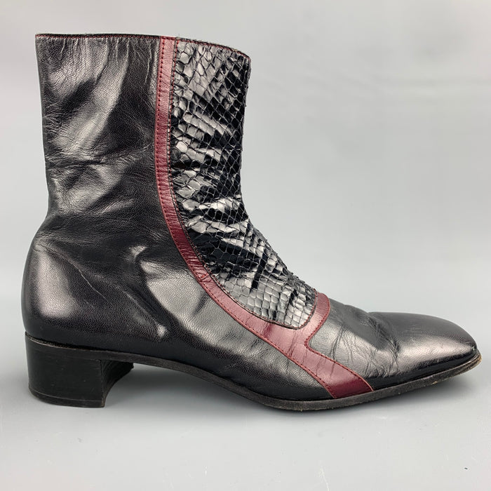 MIU MIU Size 10 Black & Burgundy Two Toned Leather Square Toe Boots