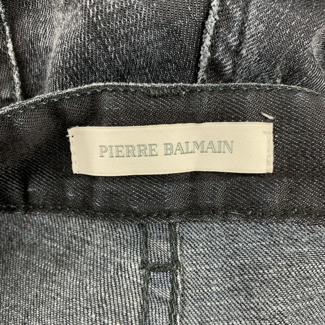 PIERRE BALMAIN Size 32 Indigo Distressed Cotton  Button Fly Jeans