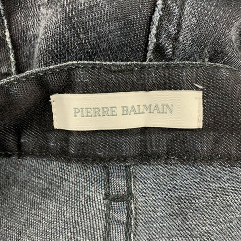 PIERRE BALMAIN Talla 32 Vaqueros con bragueta de botones de algodón desgastado índigo