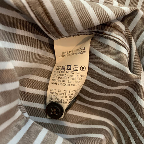 ERMENEGILDO ZEGNA Size M Brown & Light Blue Stripe Cotton Long Sleeve Shirt