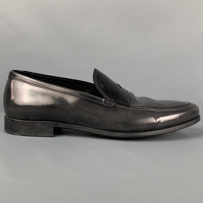 GIORGIO ARMANI Taille 11 Mocassins à enfiler en cuir ombré noir anthracite