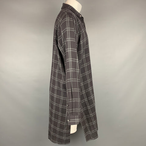 ROBERT GELLER Size L Charcoal & Grey Plaid Cotton Blend Long Sleeve Shirt
