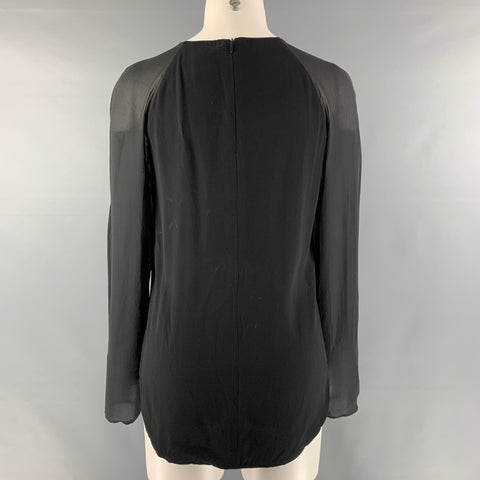 RALPH LAUREN Talla 8 Blusa negra de manga larga de viscosa y acetato
