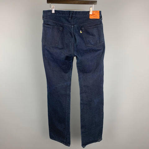 45rpm Size 34 x 35 Indigo Navy Dyed Cotton Button Fly Jeans
