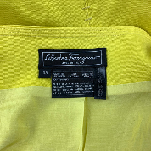 SALVATORE FERRAGAMO Size 2 Yellow Stitched Cotton Pencil Skirt