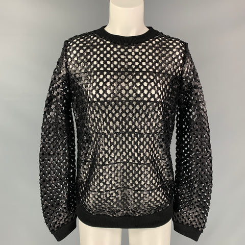 TORY BURCH Size S Black Sequined Mesh Pullover