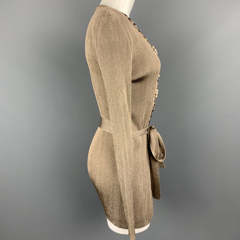 BLUMARINE Size 8 Taupe Sparkle Knit EMbellished V Neck Cardigan