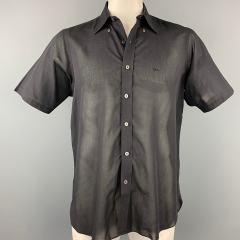 TURNBULL & ASSER Size XL Black Cotton Button Down Short Sleeve Shirt