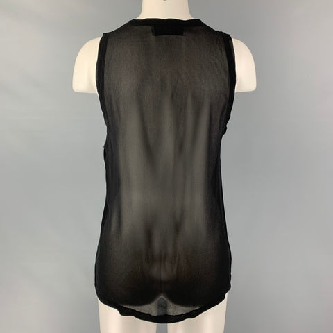 YVES SAINT LAURENT Size L Black Silk See Through Tank Casual Top