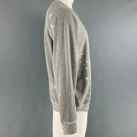 THE GREAT Taille XL Sweat-shirt à col rond en coton et polyester éclaboussé gris blanc