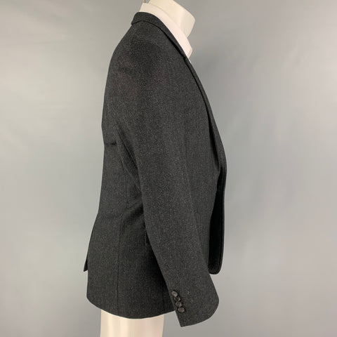 MATTISON Size 40 Black Grey Herringbone Wool Notch Lapel Sport Coat