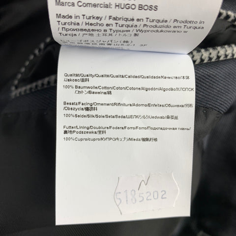 HUGO BOSS Tailored Size 42 Grey & Black Houndstooth Cotton Velvet Shawl Lapel Sport Coat