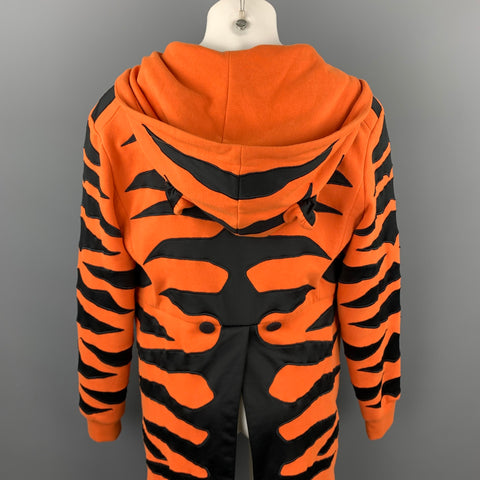 ADIDAS by JEREMY SCOTT Size L Orange & Black Tiger Cotton Hooded Open Front Jacket