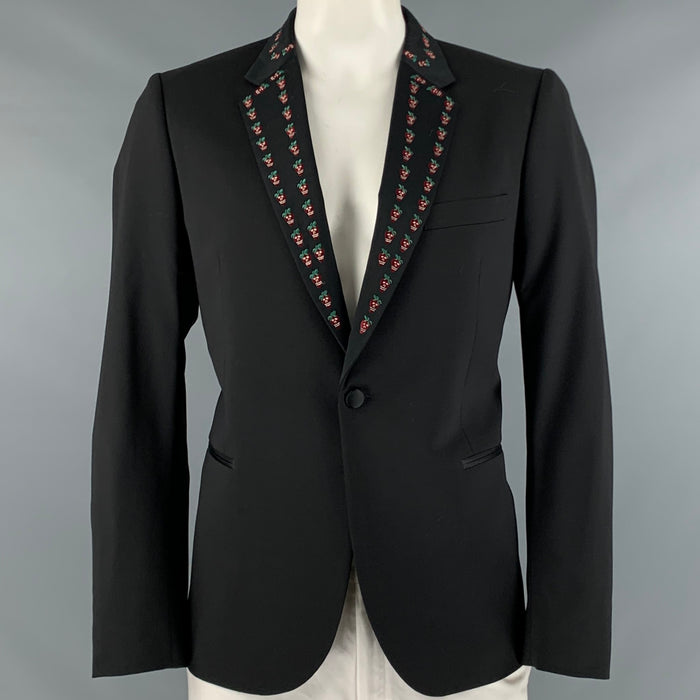 PAUL SMITH Talla 44 Abrigo deportivo de esmoquin de elastano y lana con bordado negro