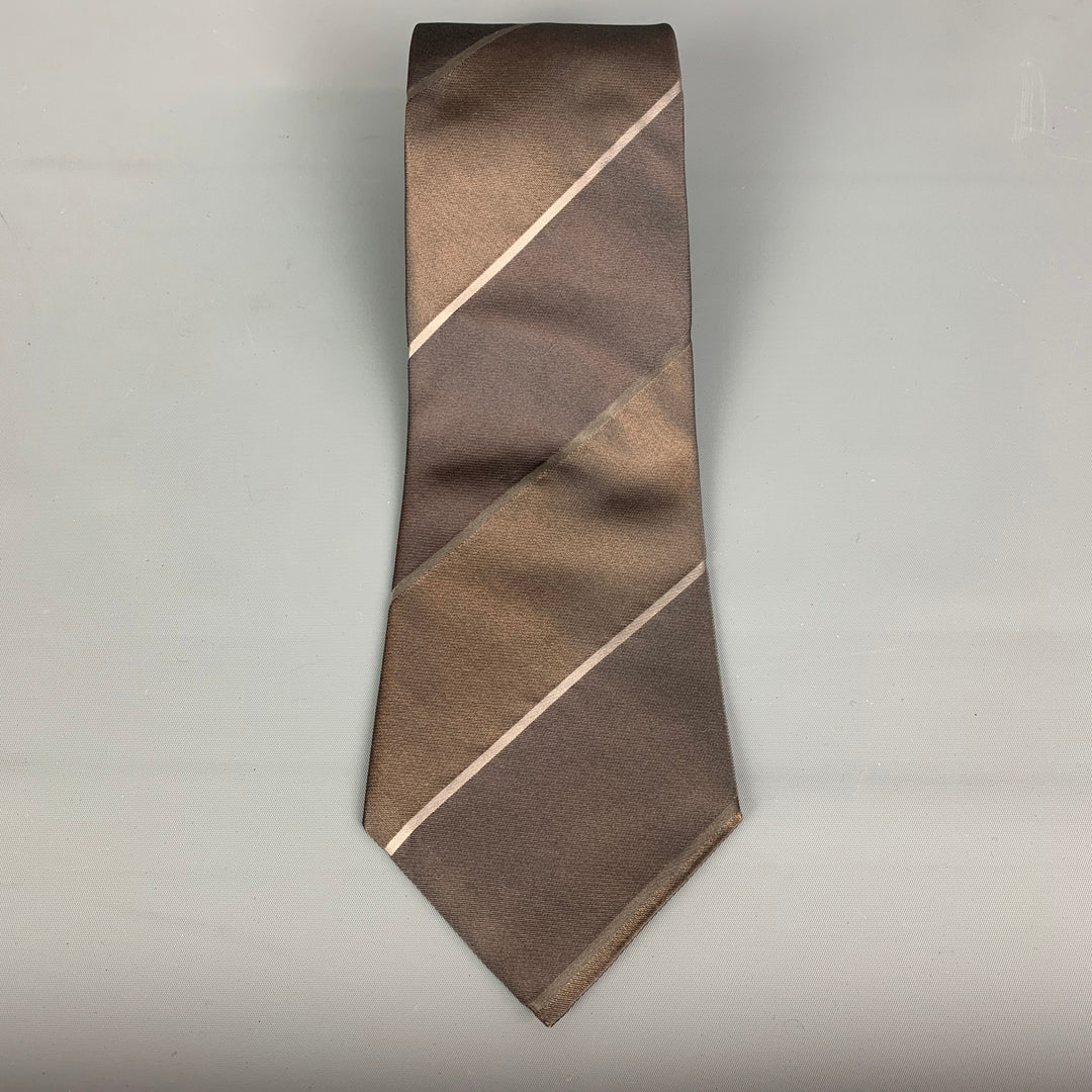 CALVIN KLEIN Taupe Stripe Silk Tie