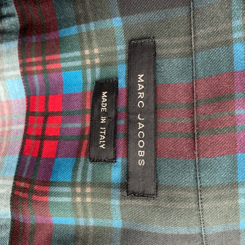 MARC JACOBS Taille M Chemise à manches longues boutonnée en viscose à carreaux noir et rouge