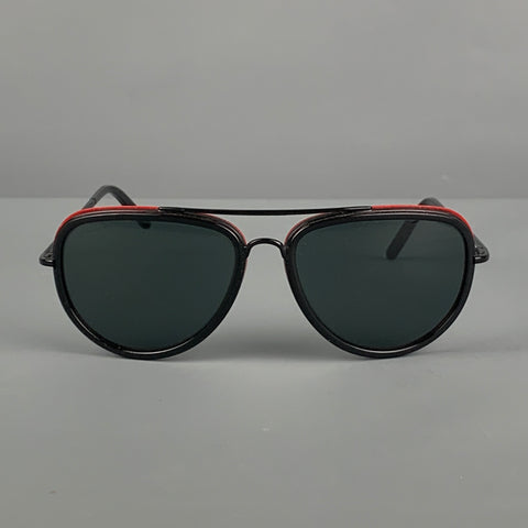 BURBERRY Black Red Acetate Aviator Sunglasses
