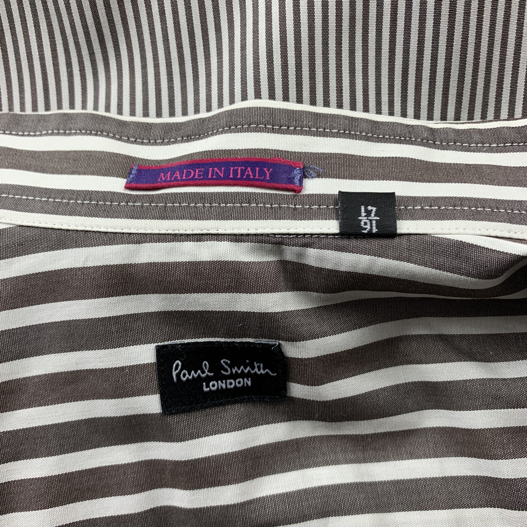 PAUL SMITH Talla L Camisa de manga larga con puño francés de algodón a rayas grises