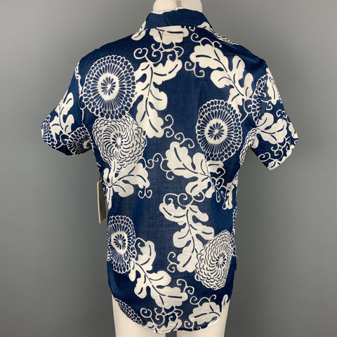 LIFE / AFTER / DENIM Size S Blue & White Print Cotton Short Sleeve Shirt