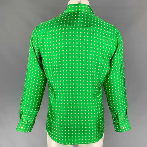 WALTER VAN BEIRENDONCK SS 20 Size S Green & White Dots Silk Button Up Long Sleeve Shirt