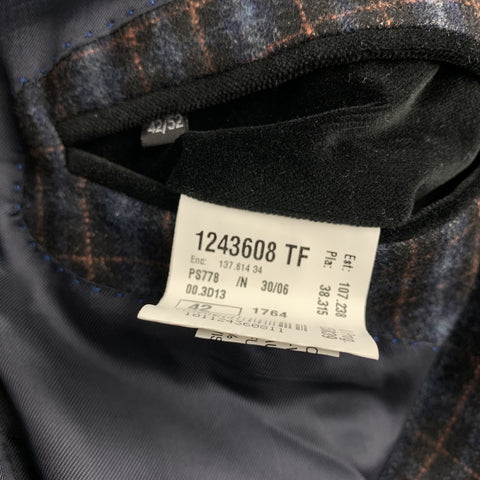 PS by PAUL SMITH Size 42 Navy & Blue Plaid Wool / Cotton Peak Lapel Sport Coat