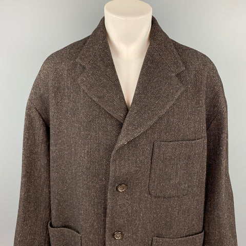 DOLCE & GABBANA Size 40 Brown Herringbone Wool / Nylon Notch Lapel Oversized Coat