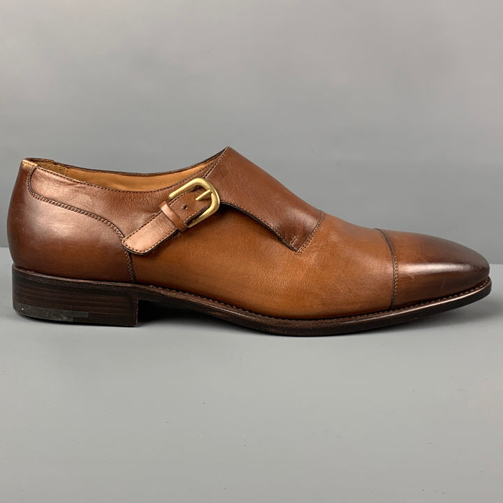 PAUL STUART Size 11 Tan Antique Leather Monk Strap Lace Up Shoes