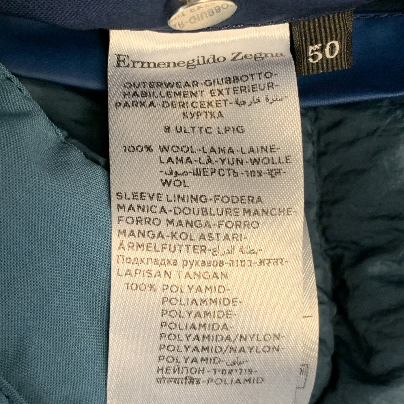 ERMENEGILDO ZEGNA Size 50 Blue Coated Wool Detachable Liner Jacket