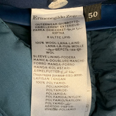 ERMENEGILDO ZEGNA Size 50 Blue Coated Wool Detachable Liner Jacket