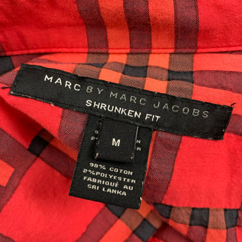 MARC JACOBS Size M Red Black Plaid Cotton Blend Button Up Long Sleeve Shirt