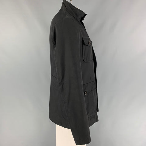ETRO Size L Black Nylon Cotton Zip & Buttons Jacket