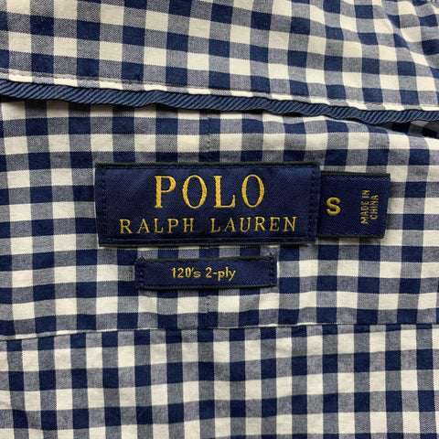 RALPH LAUREN Size S Navy & White Checkered Cotton Button Up Long Sleeve Shirt