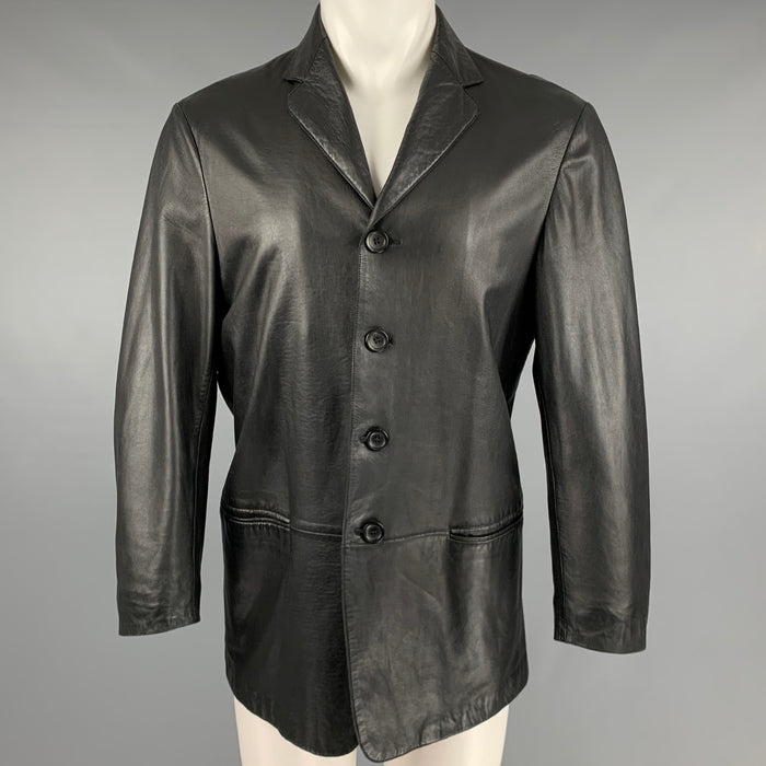 ARMANI COLLEZIONI Size 40 Black Leather Notch Lapel Jacket