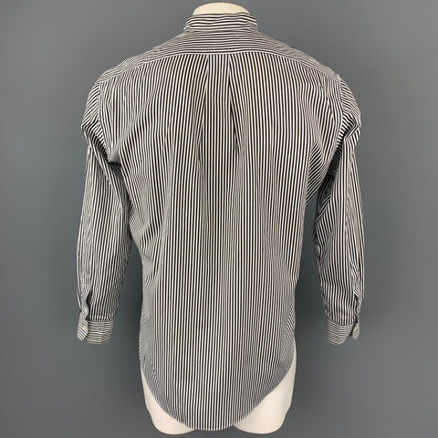 RALPH LAUREN Size M Black & White Stripe Cotton Nehru Collar Shirt