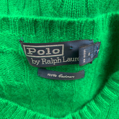 POLO by RALPH LAUREN Size S Green Cable Knit Cashmere Crew-Neck Sweater