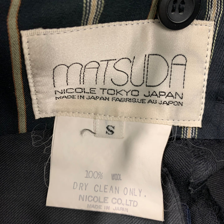 MATSUDA  Size S Black Stripe Wool Double Breasted 30 29 Suit