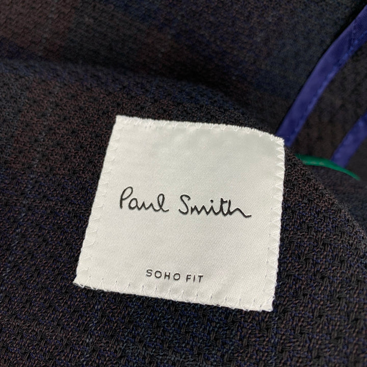 PAUL SMITH Soho Fit Size 40 Regular Brown & Navy Plaid Wool Notch Lapel Sport Coat