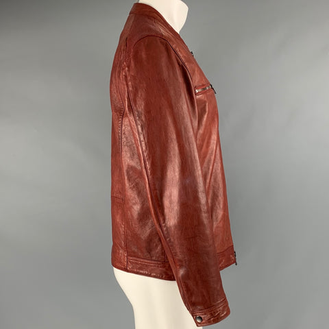 JOHN VARVATOS * U.S.A. Size M Brick Red Leather Zip Up Jacket
