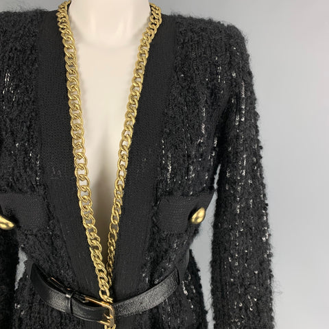 MARC JACOBS Abrigo con cinturón de tweed en mezcla de polivinilo en negro y dorado talla M