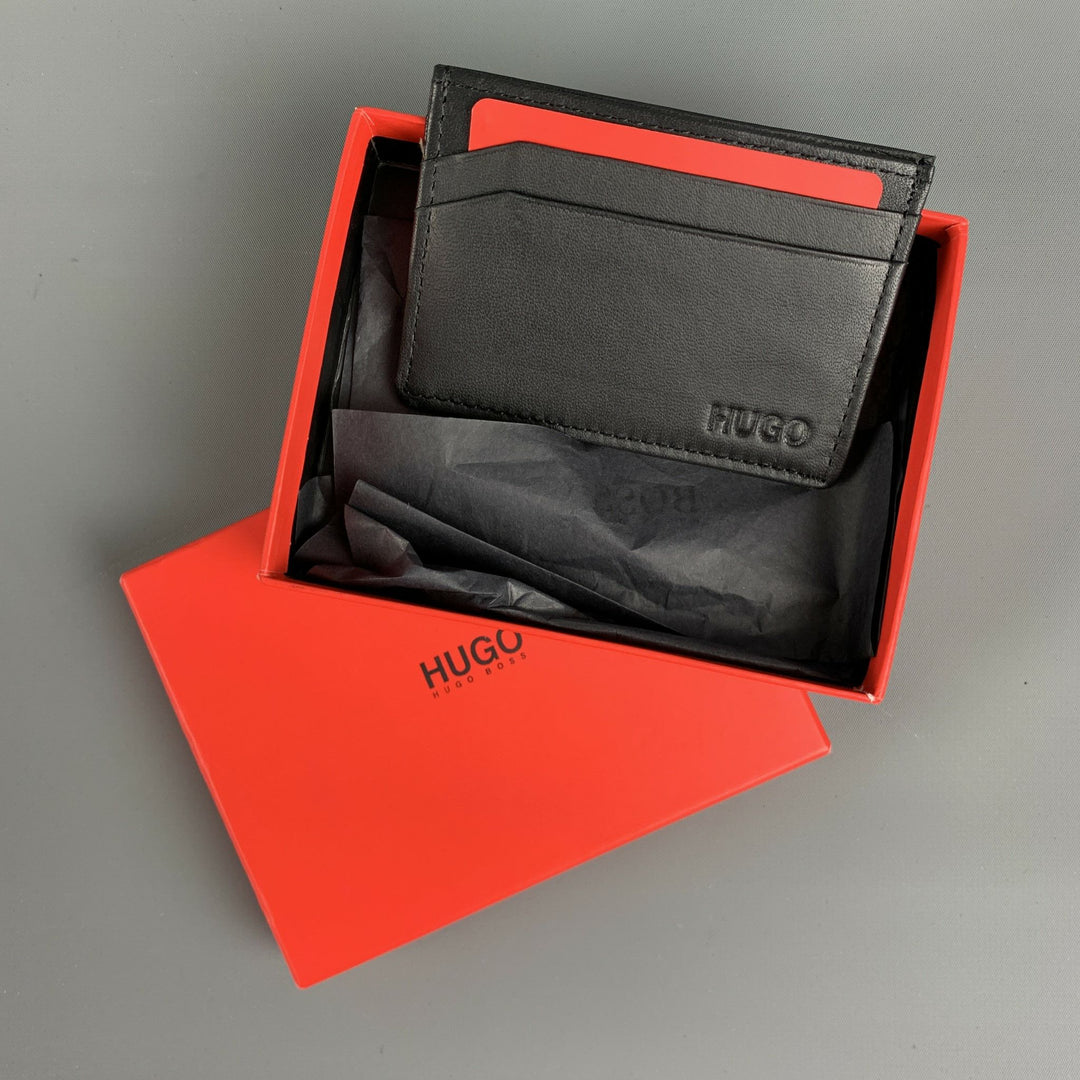 BOSS - Card holder in leather with logo lettering