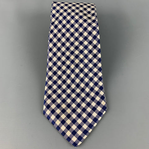 BURBERRY LONDON Navy Cream Checkered Silk Tie