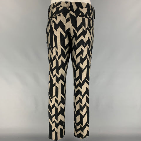 TOM REBL Size 40 Black & Gold Chevron Polyester Blend Peak Lapel Suit