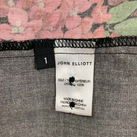 JOHN ELLIOTT SS19 Size S Black Red Floral Print Lyocell Camp Short Sleeve Shirt