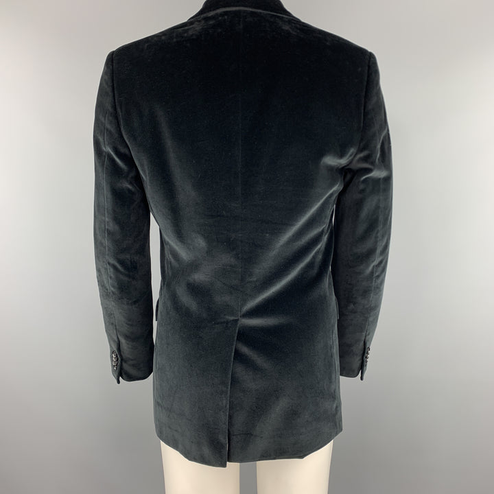 DOLCE & GABBANA Size 38 Black Cotton Velvet Peak Lapel Sport Coat
