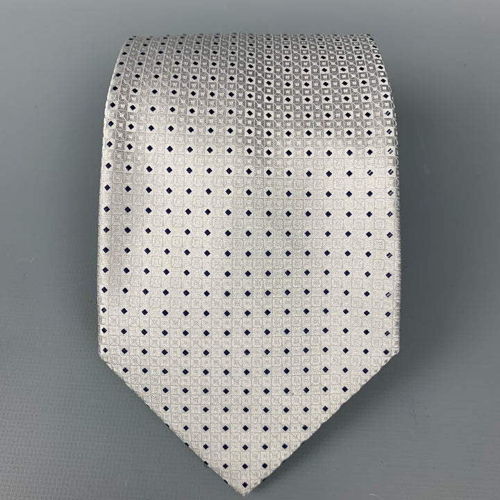 STEFANO RICCI Silver & Navy Rhombus Silk Tie