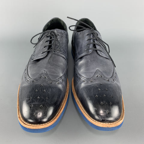MELVIN &amp; HAMILTON 10 Zapatos brogue EDDY con cordones y punta de ala de cuero envejecido azul marino