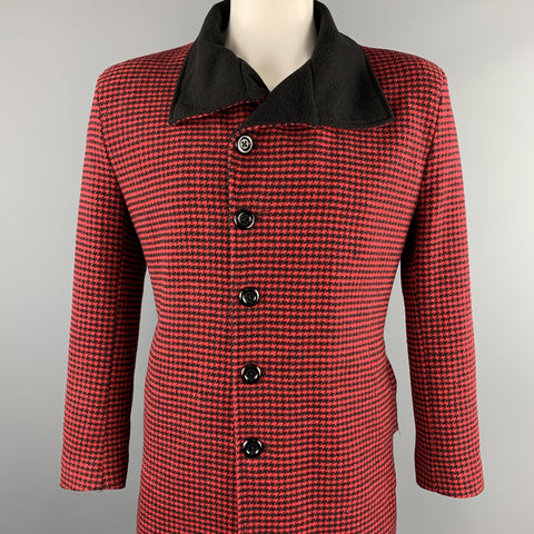 ZUNEPOAR Size XXL Red & Black Houndstooth Cotton Peacoat