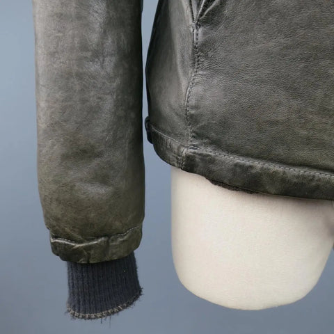 GIORGIO BRATO 38 Taupe Distressed Leather & Silk High Collar Jacket GIORGIO BRATO