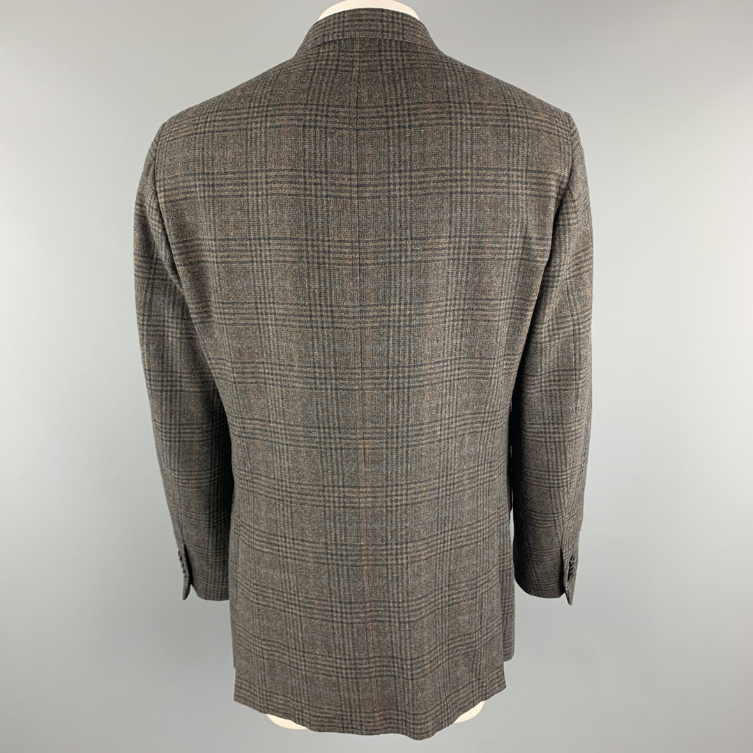 ETRO Size 42 Long Taupe Plaid Wool / Cashmere Tab Collar Sport Coat