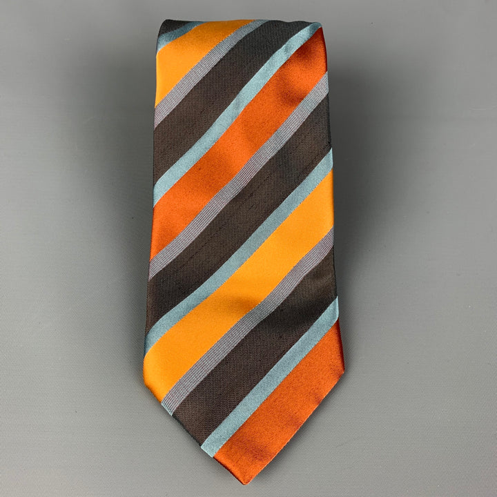 WILKES BASHFORD Orange Grey Diagonal Stripe Silk Tie